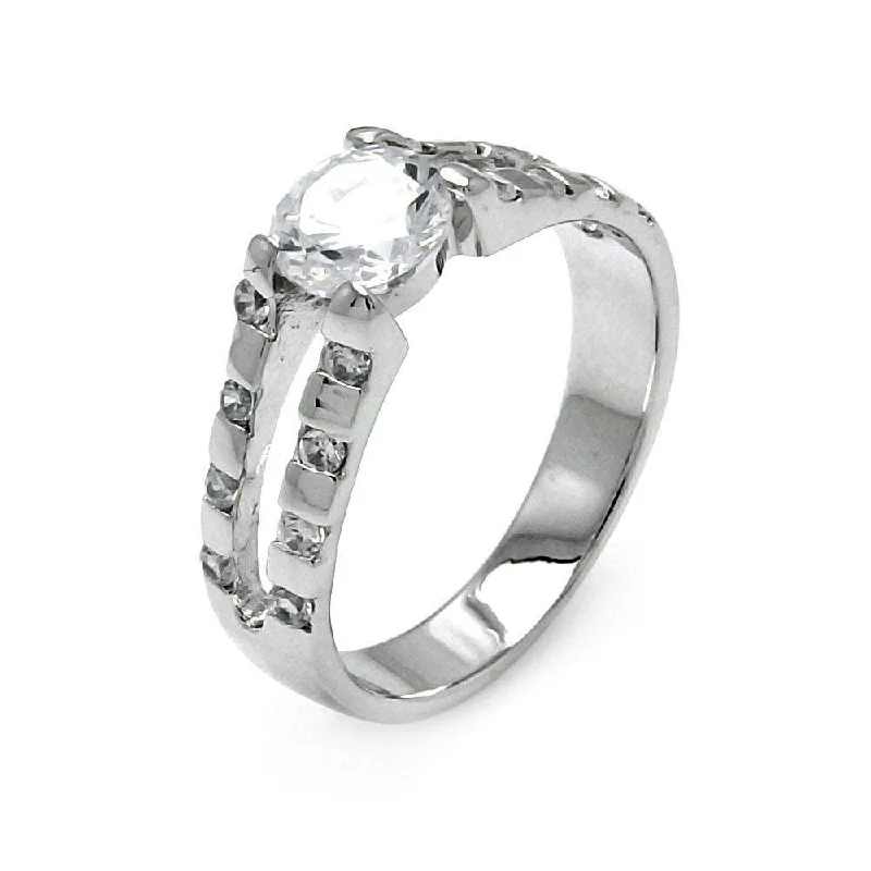 ladies ring casual gold-Silver 925 Rhodium Plated Clear Round Center CZ Bridal Ring - BGR00520