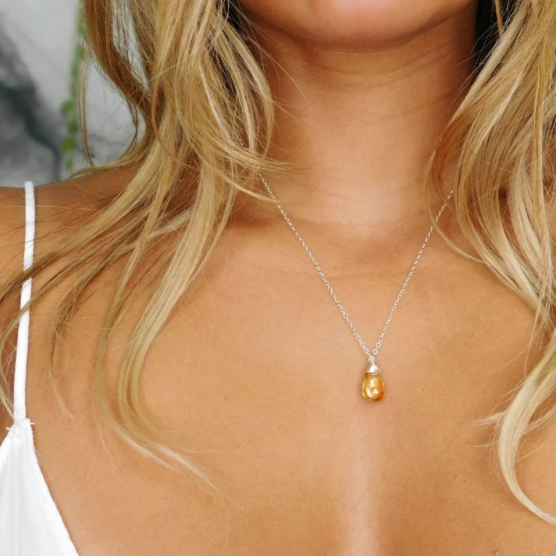 Ladies necklaces bold silhouette necklaces-Citrine Drop Necklace