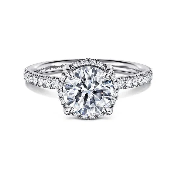 ladies engagement ring top brands-Suede - 14K White Gold Round Hidden Halo Diamond Engagement Ring (Setting Only)