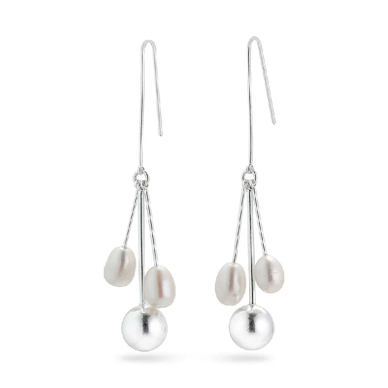 ladies earrings chunky silver-Urd Pearl Silver Plated Earrings