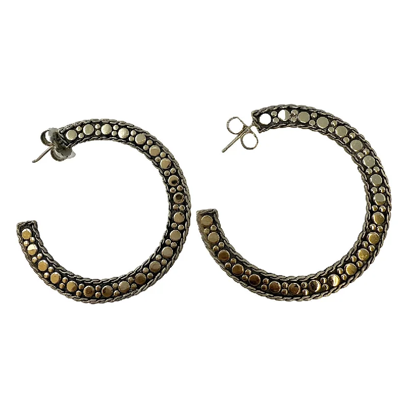 ladies earrings silver-John Hardy Flat Dot Two-tone Hoop Earrings