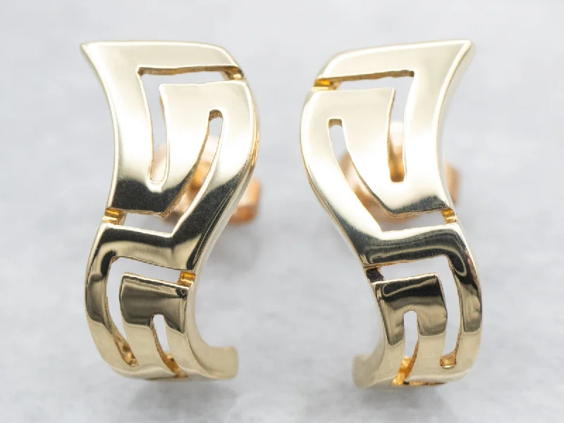 ladies earrings bold platinum-Yellow Gold Abstract Greek Key Stud Earrings