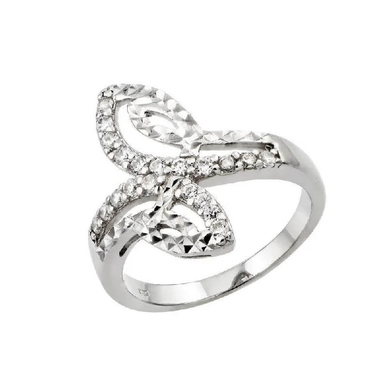 ladies ring abstract silver-Silver 925 Rhodium Plated Clear CZ Filigree Ring - STR00951