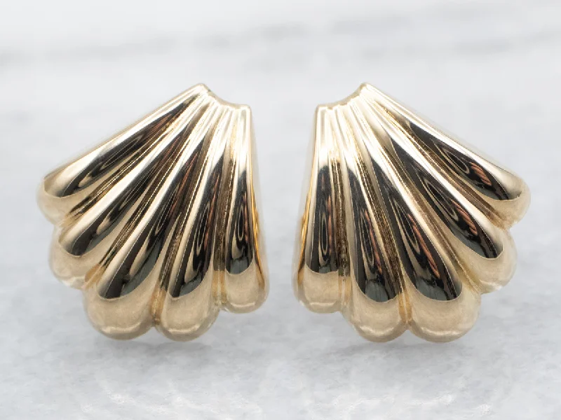 ladies earrings unique platinum-Vintage Gold Shell Shaped Stud Earrings