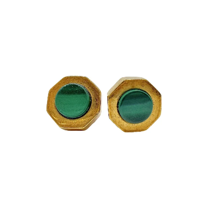 ladies earrings statement rose gold-Iral 18K Gold Post  Earrings with Malachite