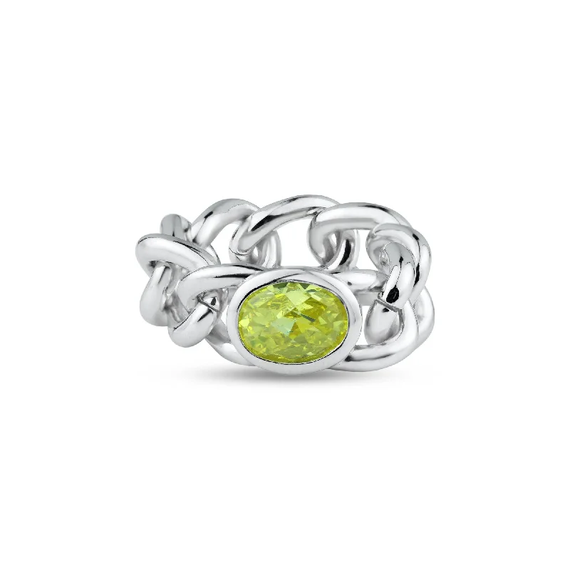 ladies ring emerald-Rhodium Plated 925 Sterling Silver Chain Ring Yellow CZ Ring - STR01134-YZ