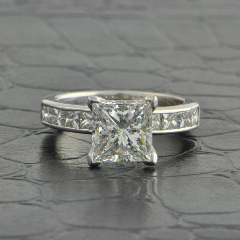 ladies engagement ring top brands-GIA 2.0 ct. F - I1 Princess Cut Diamond Engagement Ring