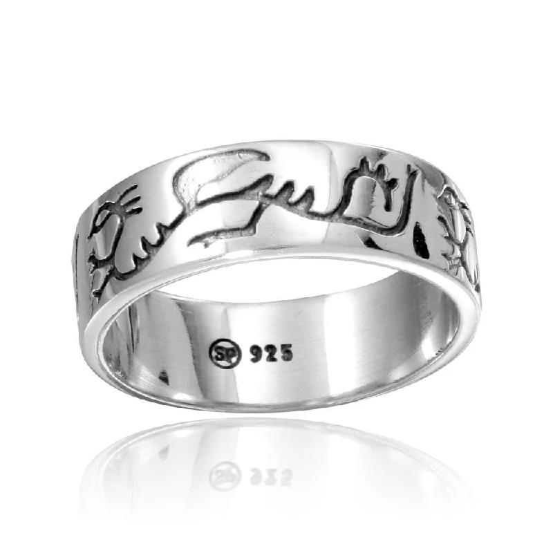 ladies ring open band-High Polished 925 Sterling Silver Engraved Dragon Design Ring - CR00798