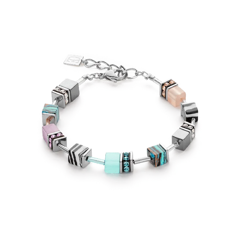 Ladies bracelets bold silver designs-Aqua Pink Candy GeoCube Bracelet