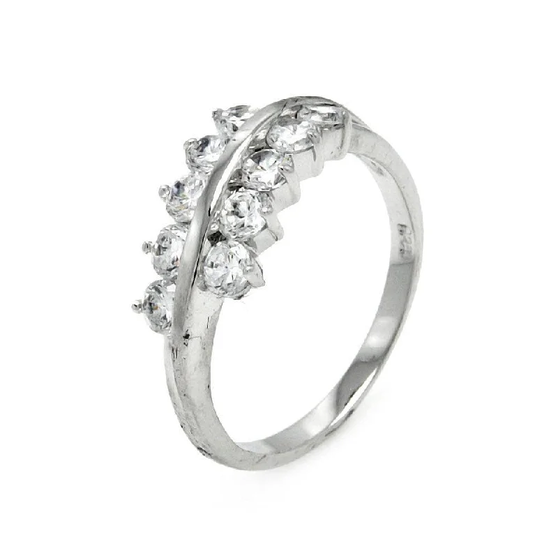 ladies ring online shopping-Silver 925 Rhodium Plated Clear CZ Leaf Ring - BGR00399