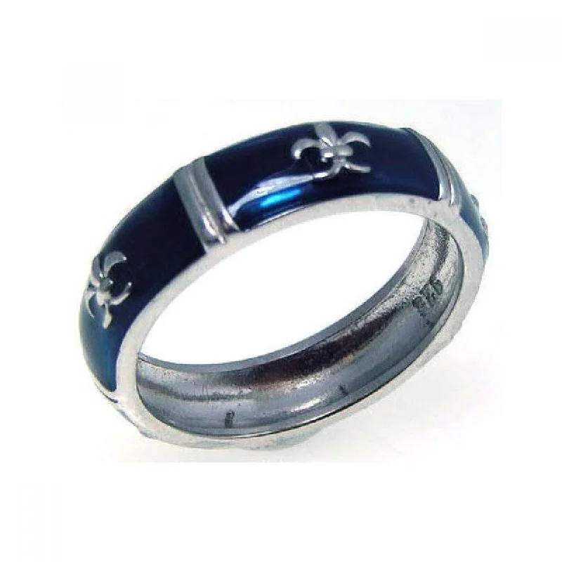 ladies ring adjustable-Silver 925 Rhodium Plated Blue Enamel Fleur De Lis Eternity Ring - STR00526