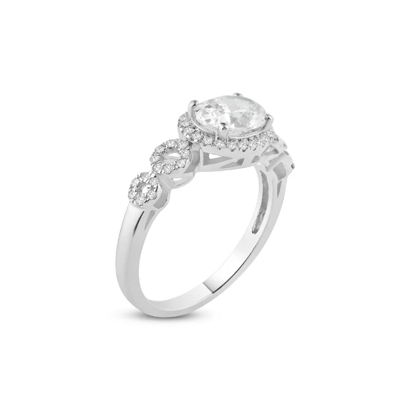 ladies ring zirconia silver-Silver 925 Rhodium Plated Micro Pave Clear Cluster CZ Ring - ACR00033