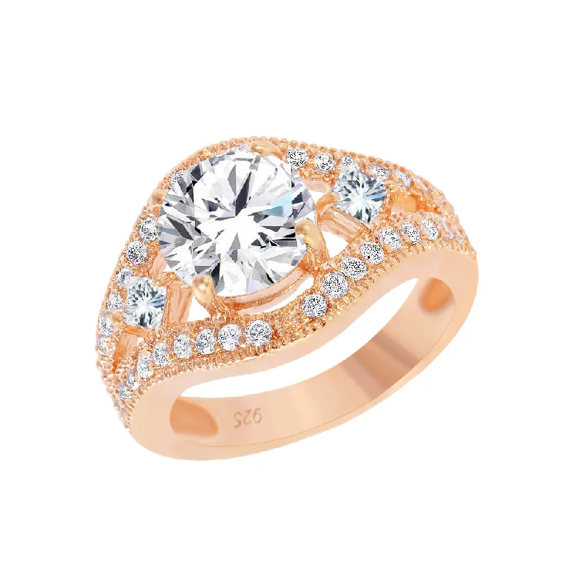 ladies ring twisted band-Silver 925 Rose Gold Plated Multi Shaped Clear CZ Dome Ring - BGR00604