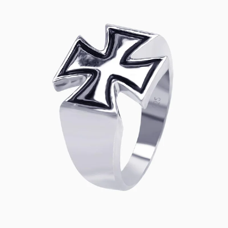 ladies ring fashion-Silver 925 Rhodium and Black Rhodium Plated High Polish Cross Ring - AAR0020