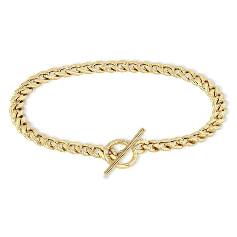 Ladies bracelets feather-inspired designs-14k Gold Medium Curb Chain Toggle Bracelet