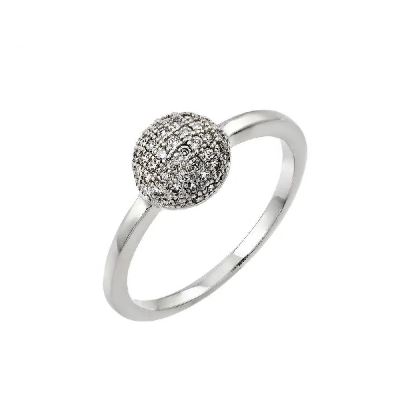 ladies ring spring gold-Silver 925 Rhodium Plated Clear Pave Set CZ Bead Ring - BGR00790