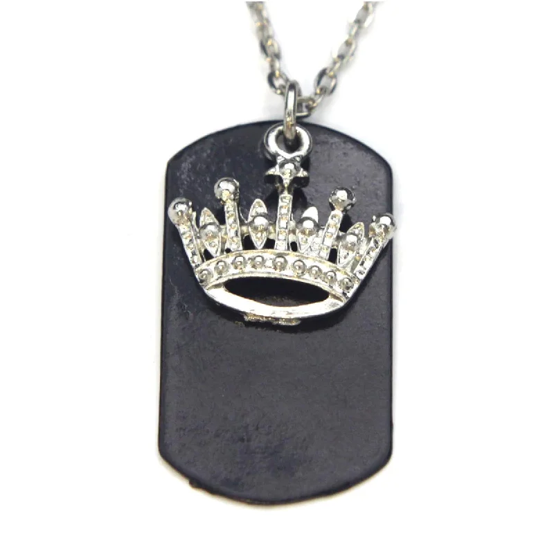 Ladies necklaces Edwardian charm designs-Crown Necklace Dog Tag Black