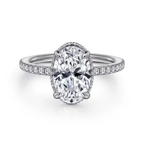 ladies engagement ring layered-Allesia - 14K White Gold Oval Cut Hidden Halo Diamond Engagement Ring (Setting Only)