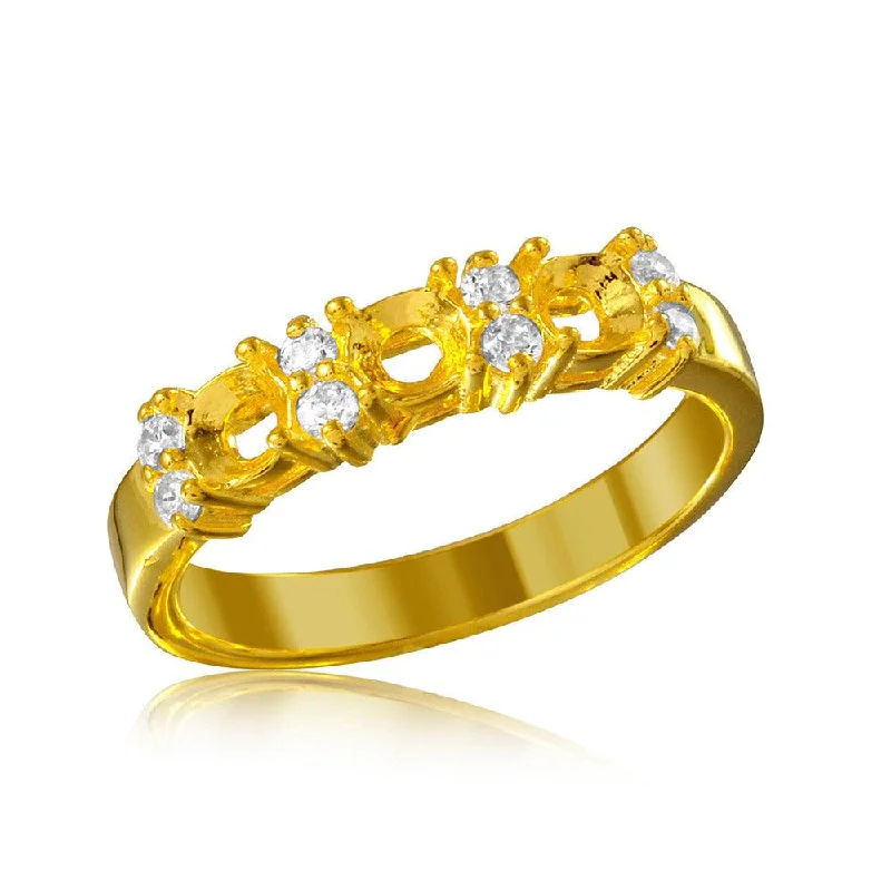 ladies ring birthstone gold-Silver 925 Gold Plated 3 Mounting Stone Ring with CZ - BGR01210GP