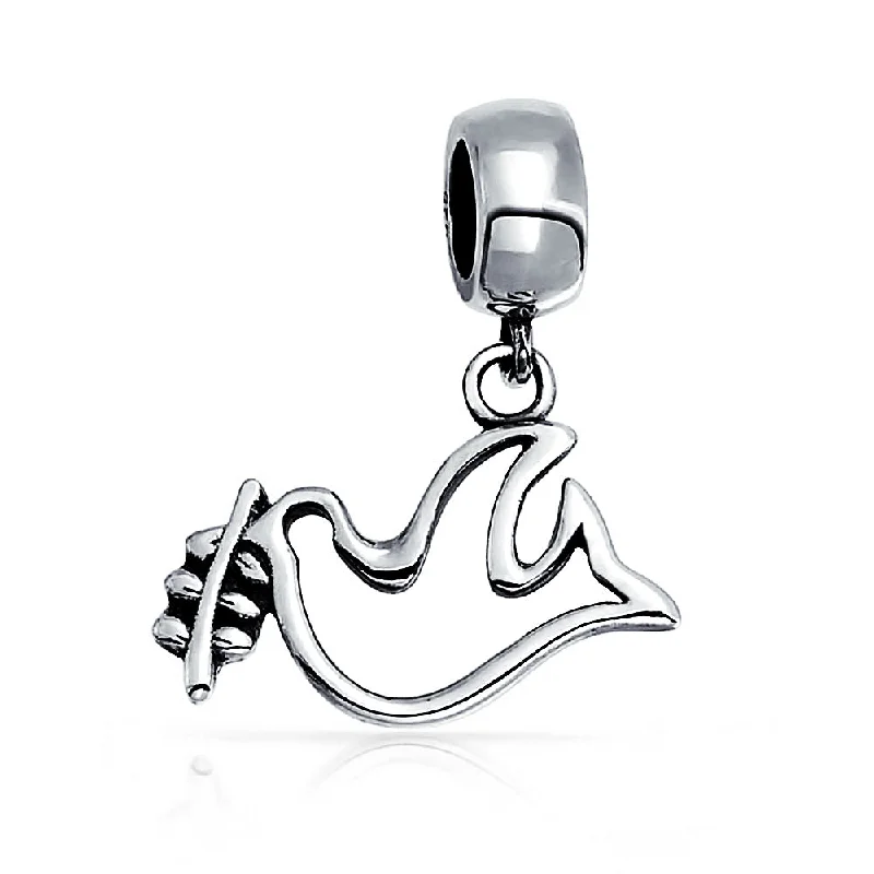 Ladies bracelets surrealist style designs-World Peace Dove Dangle Charm Bead Sterling Silver for European Bracelets