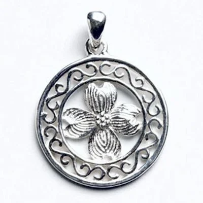 ladies earrings textured-"Southern Gates" Dogwood Pendant and Earrings Set in Sterling Silver.