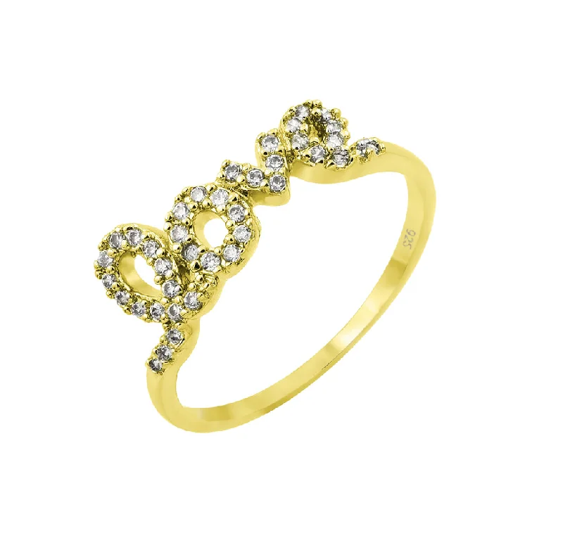 ladies ring abstract platinum-Silver 925 Gold Plated Clear CZ Love Ring - BGR00781GP