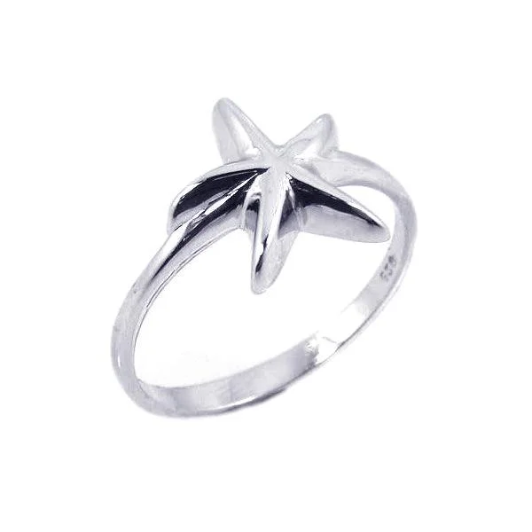 ladies ring reviews-Silver Rhodium Plated Starfish Ring - STR00474