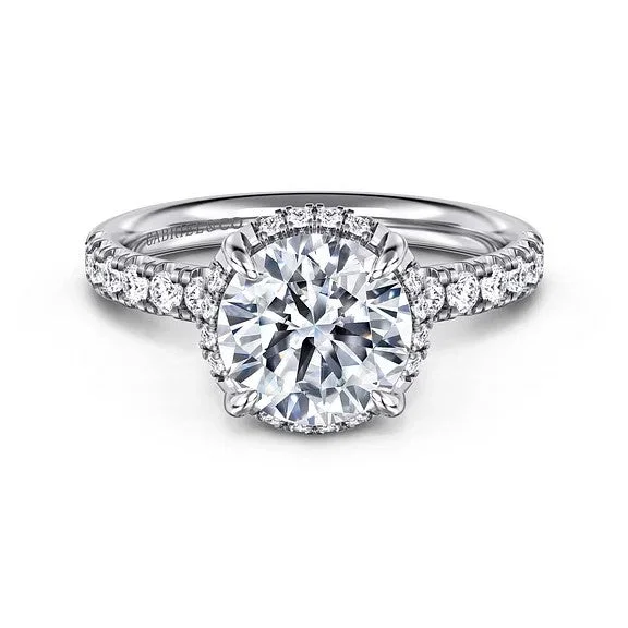 ladies engagement ring neutral tones-Talisa - 14K White Gold Round Hidden Halo Diamond Engagement Ring (Setting Only)