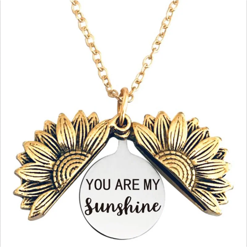 Ladies necklaces long pendant designs-You are My Sunshine Necklace -Sunflower Necklace Locket with Engraved Hidden Message Pendant for Women, Mother, Daughter…