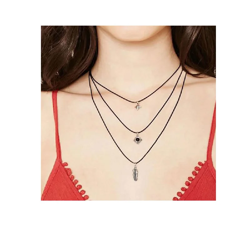 Ladies necklaces luxury brand picks-Sexy Sparkles Triple Layer Choker Necklace for Women Girls Gothic Choker Bolo Tie Corset Lace Chokers