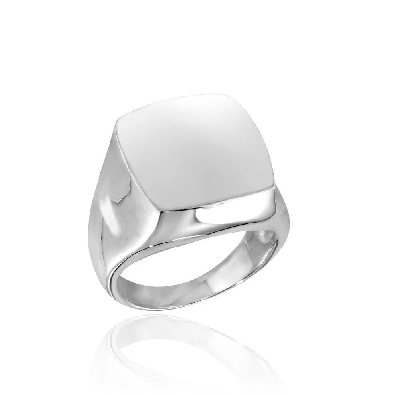 ladies ring sterling silver-High Polished 925 Sterling Silver Square Dome Ring - CR00737