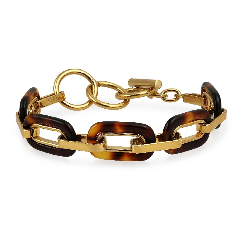 Ladies bracelets multi-tier styles-Fashion Brown Golden Acrylic Leopard Tortoise Shell Chain Link Bracelet