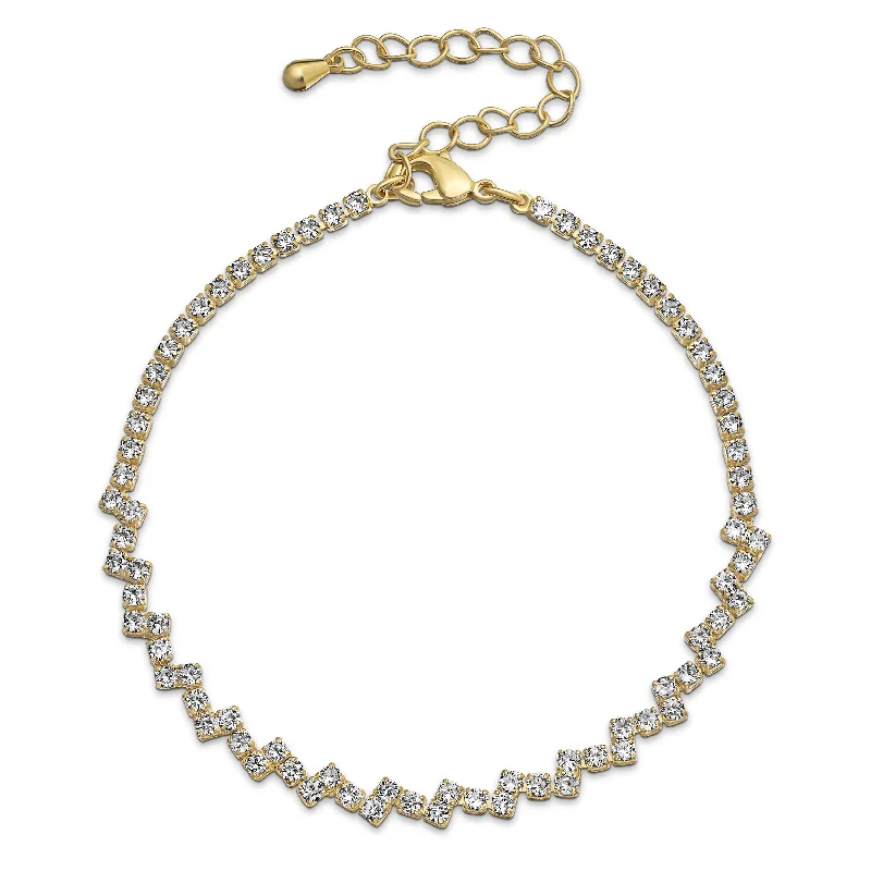 Ladies bracelets spring fashion designs-Thin Minimalist Chain Link Bracelet with Cubic Zirconia in Yellow Gold Plated