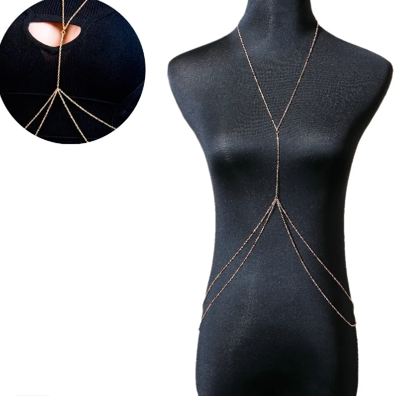 Ladies necklaces polished shine designs-Sexy Sparkles Bikini Beach Crossover Harness Necklace Waist Belly Body Chain Jewelry Women