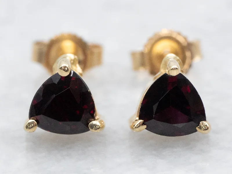 ladies earrings clearance-Trillion-Cut Garnet Stud Earrings