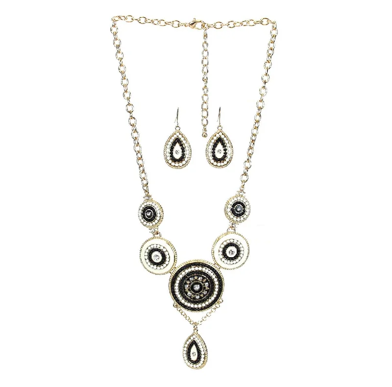 Ladies necklaces iridescent finish designs-Bib Necklace & Earring Set - Black/Beige