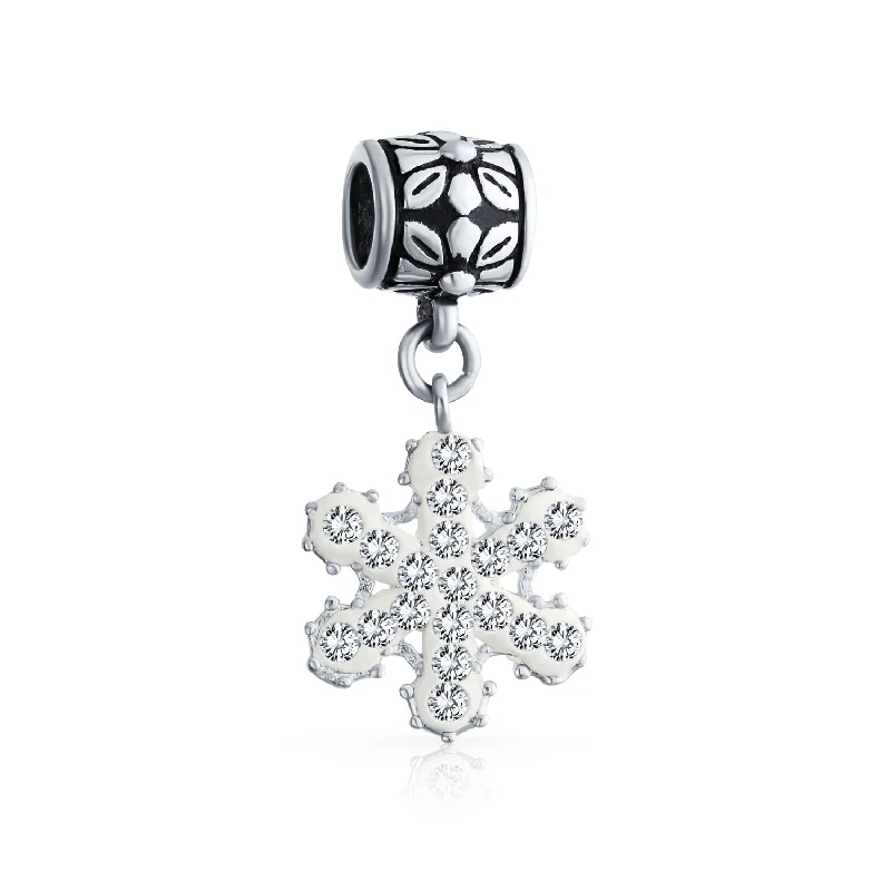 Ladies bracelets bohemian flair bracelets-Christmas Charm Bead Snowflake Crystal Dangle for Holiday Bracelets