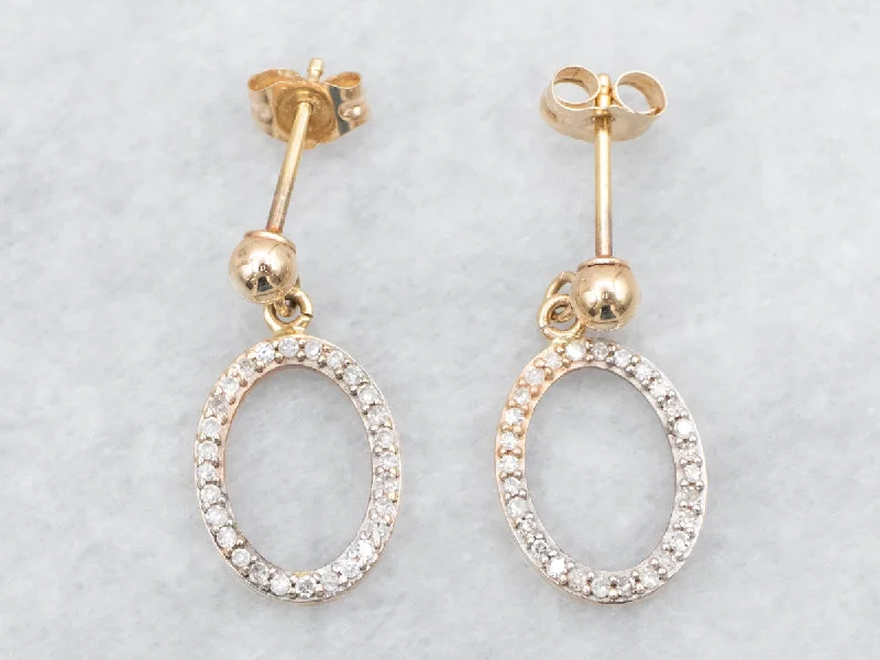 ladies earrings statement-Diamond Oval Shaped Drop Earrings