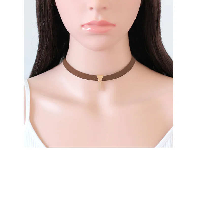 Ladies necklaces minimalist gold chains-Sexy Sparkles Brown Velvet Choker Necklace for Women Girls Gothic Choker Bolo Tie Chokers