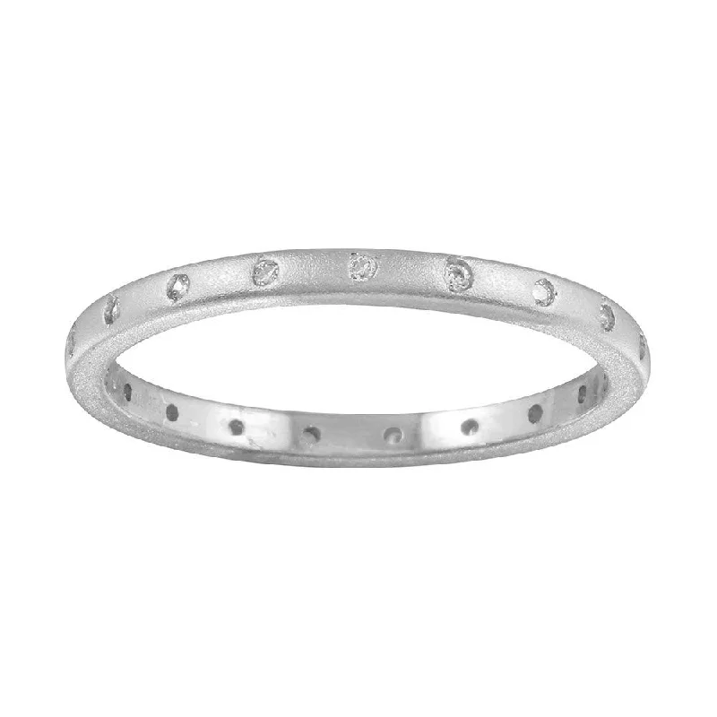 ladies ring online shopping-Matte Finish Rhodium Plated 925 Sterling Silver CZ Eternity Ring - STR01112RH