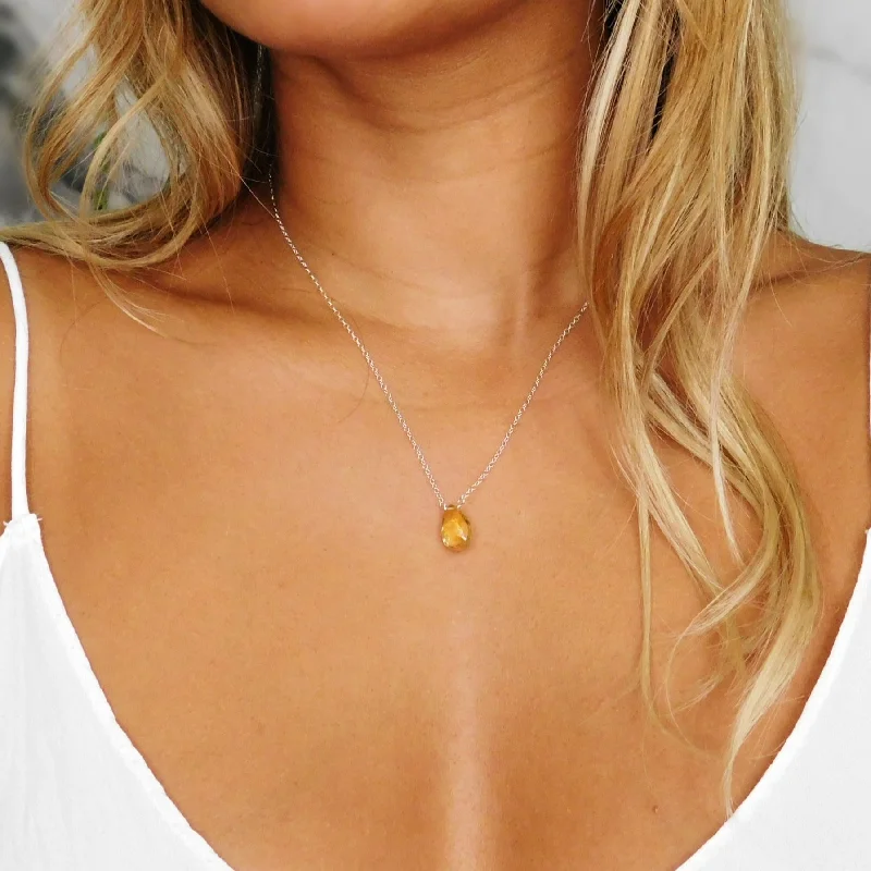 Ladies necklaces simple shape necklaces-Minimalist Citrine Drop Necklace