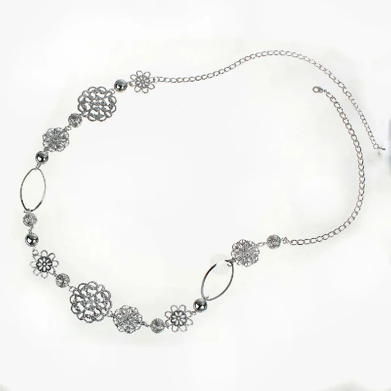 Ladies necklaces punk style vibes-SEXY SPARKLES Filigree Necklace Pendant Link Cable Chain Silver Tone With Hollow Flower Connectors