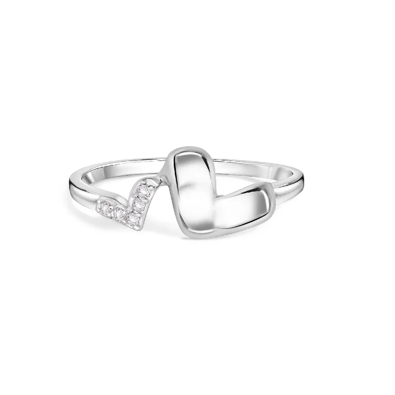 ladies ring trillion cut-Rhodium Plated 925 Sterling Silver Twin Hearts Clear CZ 1.7mm Ring - BGR01368