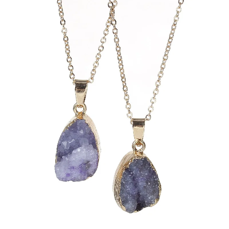 Ladies necklaces moonstone glow designs-SEXY SPARKLES Natural Stone Druzy Drusy Necklace Pendant Link Cable Chain Mauve