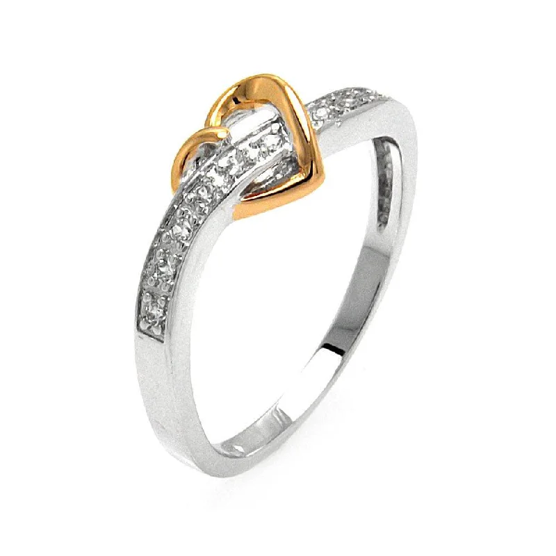 ladies ring gold-Silver 925 Rhodium and Gold Plated 2 Toned Clear Pave Set CZ Heart Ring - BGR00577