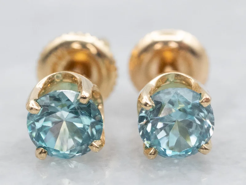 ladies earrings tropical gold-Blue Zircon Solitaire Stud Earrings