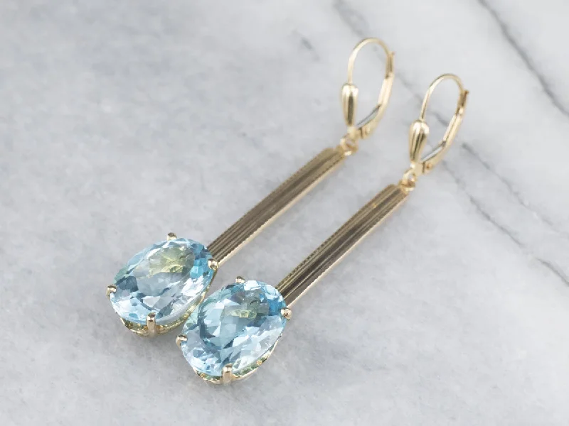 ladies earrings lightweight silver-Blue Topaz Long Gold Drop Earrings