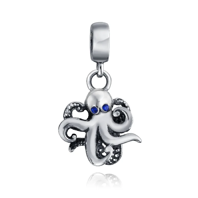 Ladies bracelets nature-inspired patterns-Squid Scuba Diver Octopus Dangle Charm Bead Sterling Silver for European Bracelet