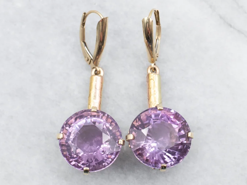 ladies earrings sterling silver-Large Amethyst Gemstone Drop Earrings