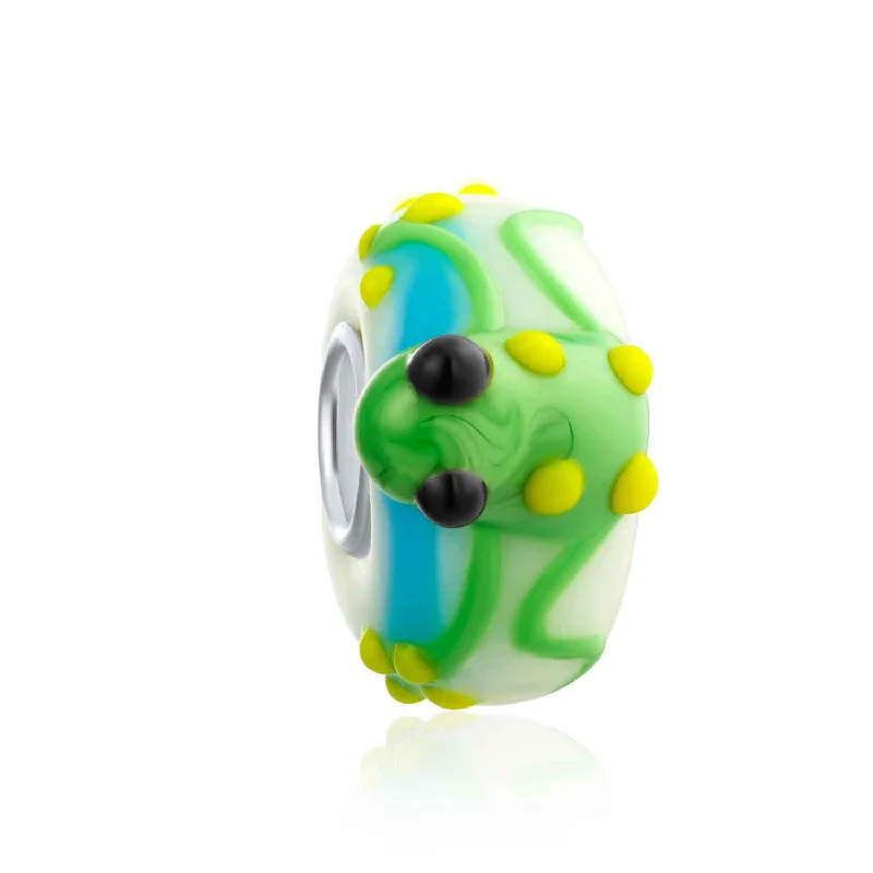 Ladies bracelets sharp edge styles-Green Yellow Toad Frog Glass Charm Bead for European Bracelet 3D Lampwork Murano